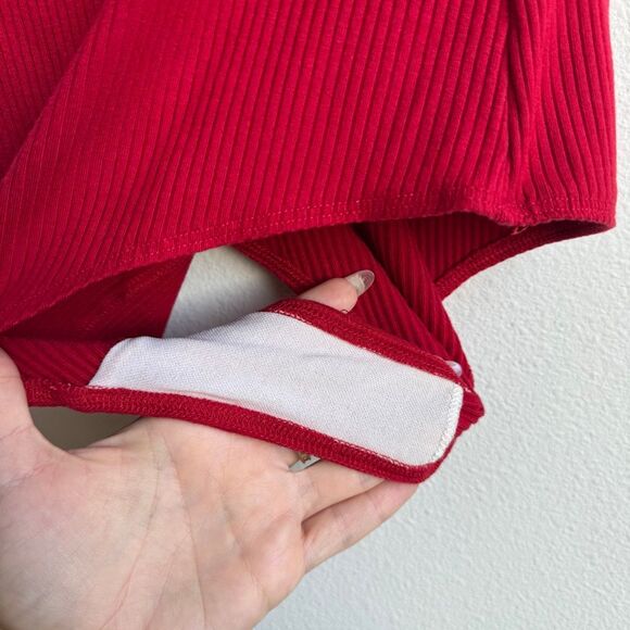 Reformation Mia Halter Neck Off The Shoulder Short Sleeve Red Bodysuit Large - Picture 5 of 6